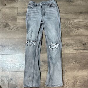 Tinseltown Gray Distressed Straight Leg Jeans